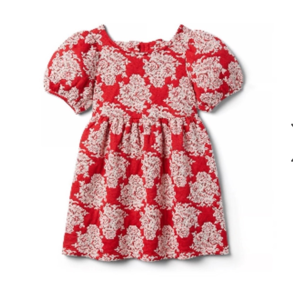Janie and Jack Red and White Floral Puff Sleeve Dress, size 6